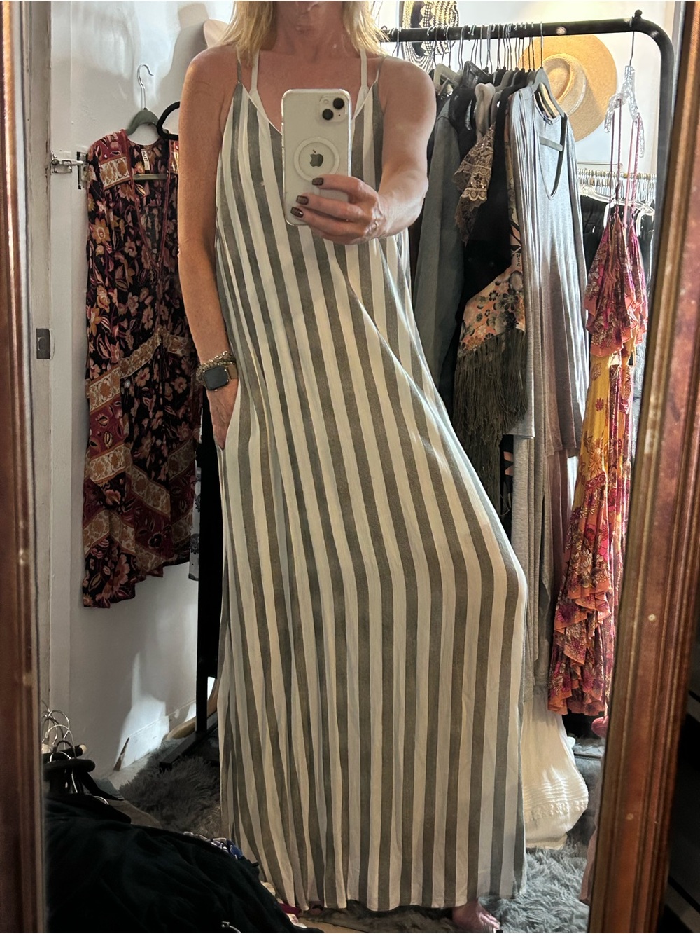 Staccato White and Gray Striped Maxi Dress - Picture 7 of 7